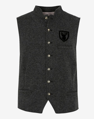 mens traditional alpine vest featuring classic button closure, structured fit and authentic Bavarian design