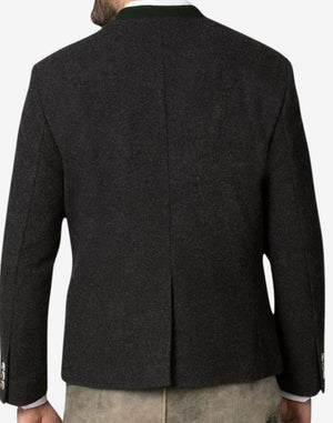 Back view of classic wool Trachten jacket for men showing tailored seams, structured fit and traditional Bavarian style.