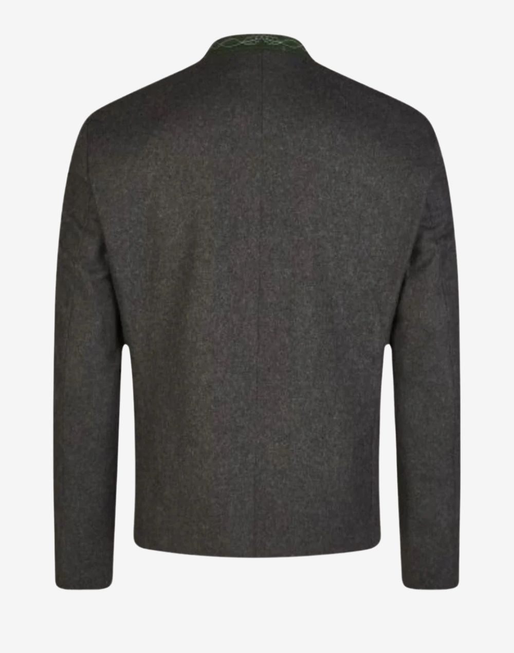 Back view of Oktoberfest wool jacket for men showing structured seams, tailored fit and traditional Bavarian Trachten style.