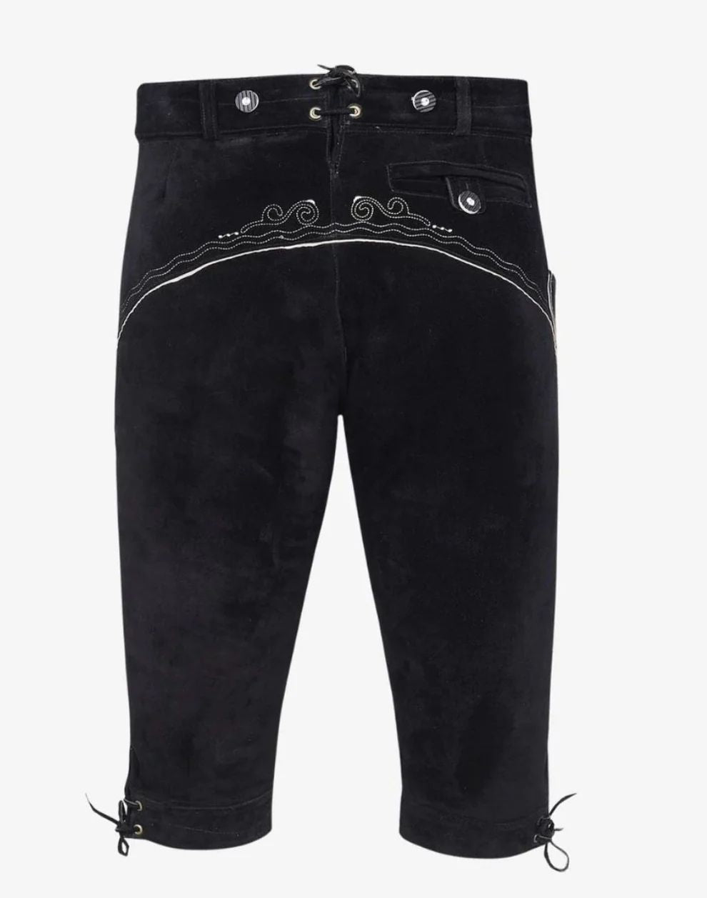 Black pants with white embroidery on a white background