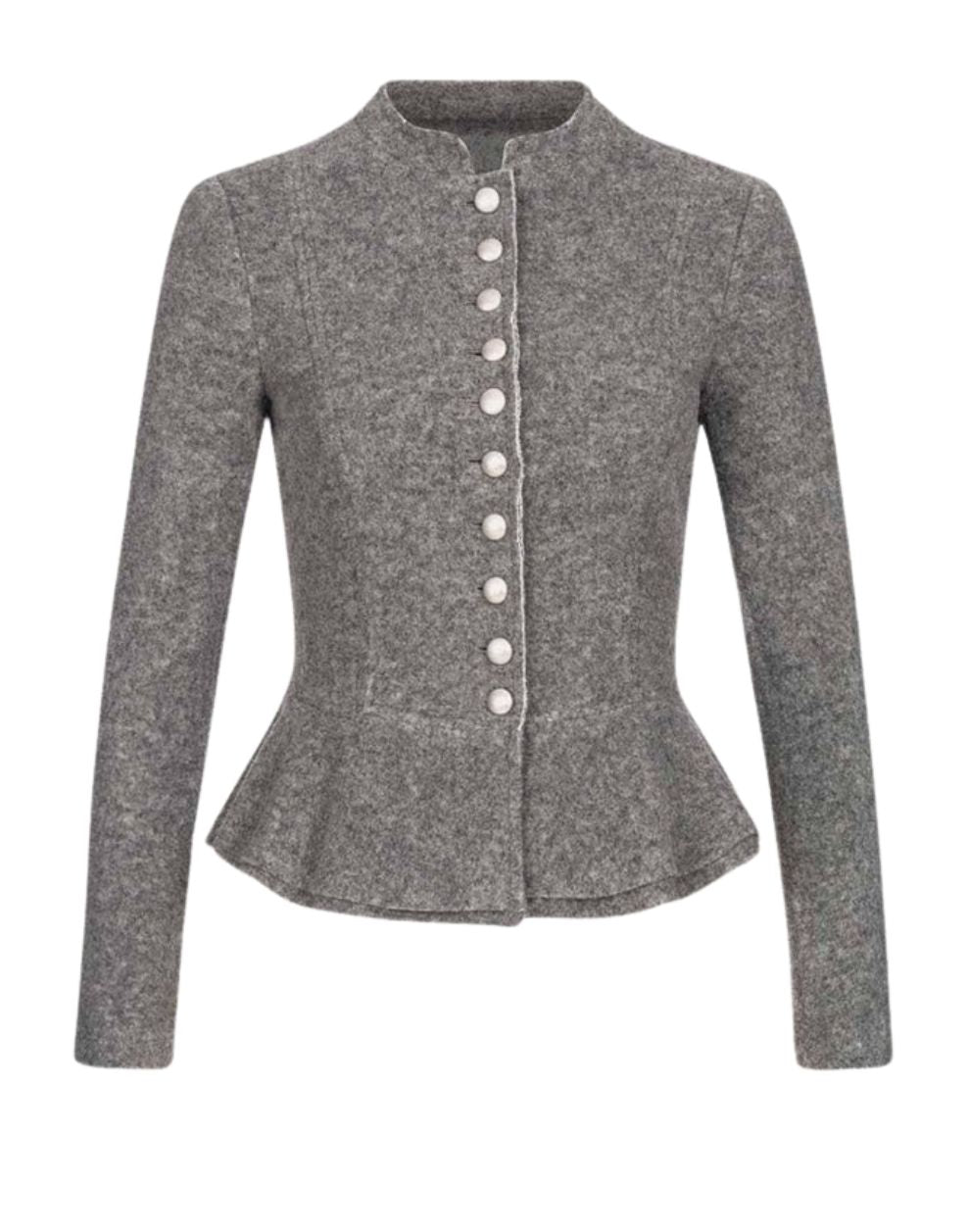 Gray peplum jacket with buttons on a white background