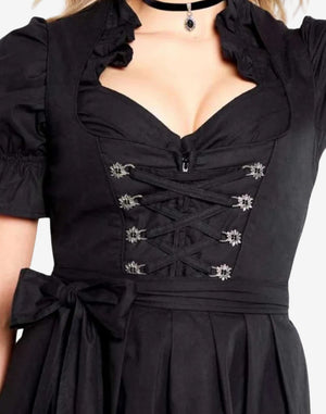 Close view of premium dirndl bodice showing embroidery, lace blouse and authentic Oktoberfest traditional detailing