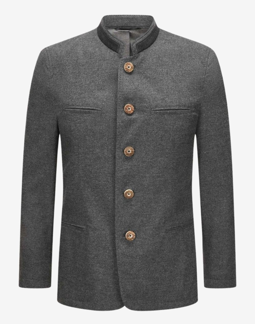 premium trachten jacket for men featuring traditional stand collar, wooden buttons and classic Bavarian tailored fit