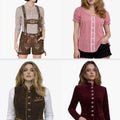 Four images of women wearing different outfits on a white background
