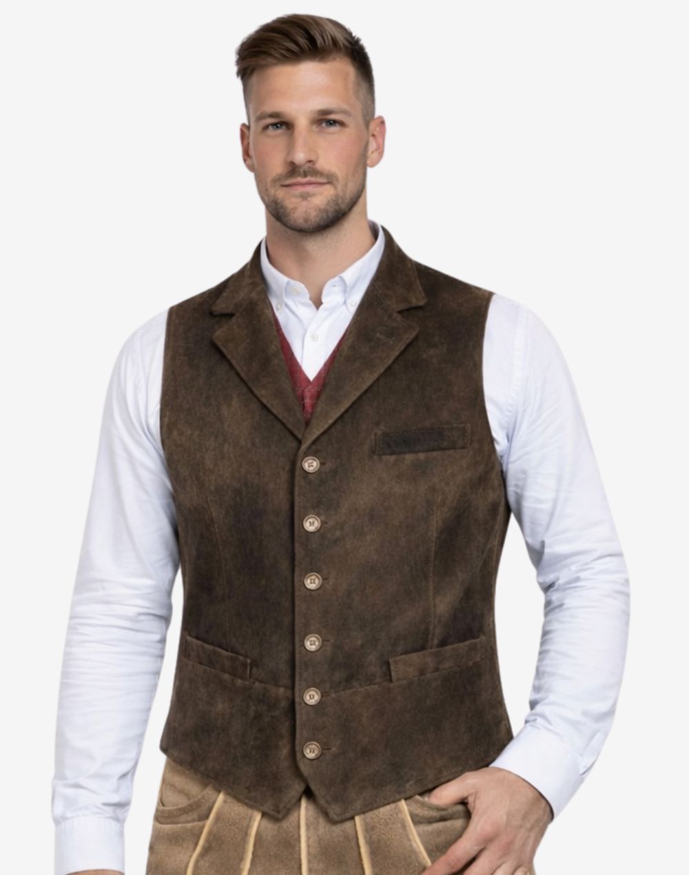 Rustic Suede Mens Oktoberfest Waistcoat