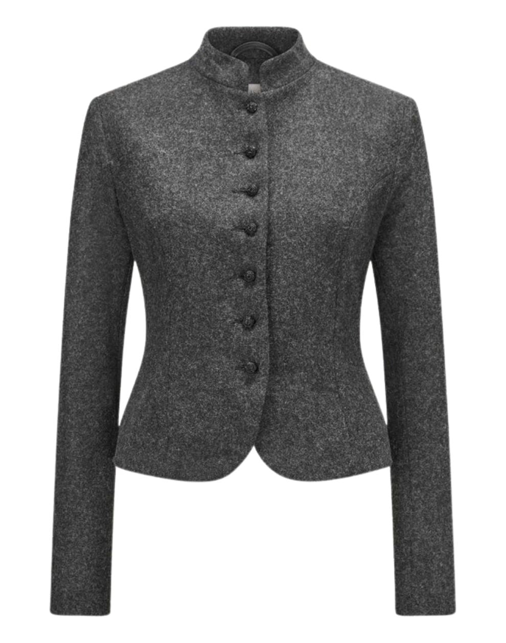Gray blazer with button details on a white background