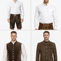 Men's Brown Leather Lederhosen Set with Vest & Jacket