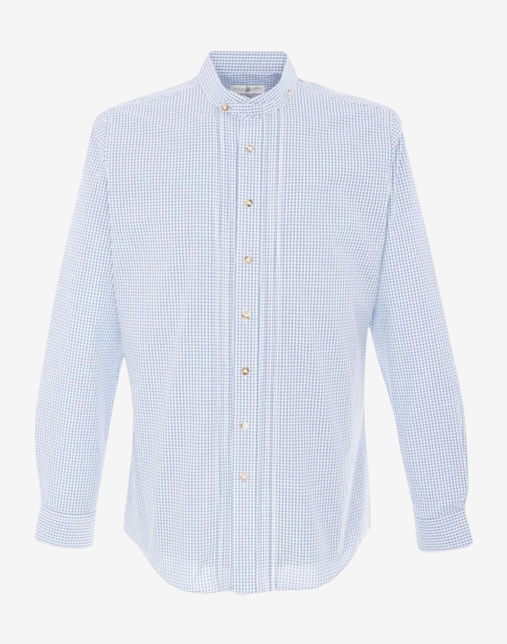 traditional Oktoberfest shirt for men in blue check pattern featuring button front, classic collar and Bavarian fit