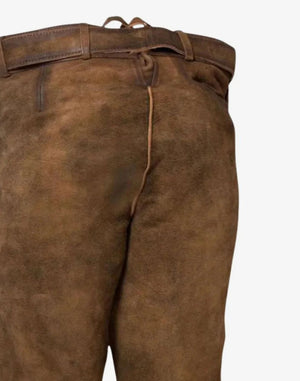 Brown leather pants with a belt on a white background