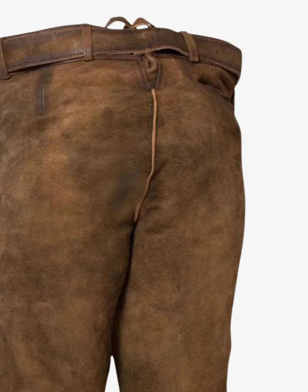 Brown leather pants with a belt on a white background