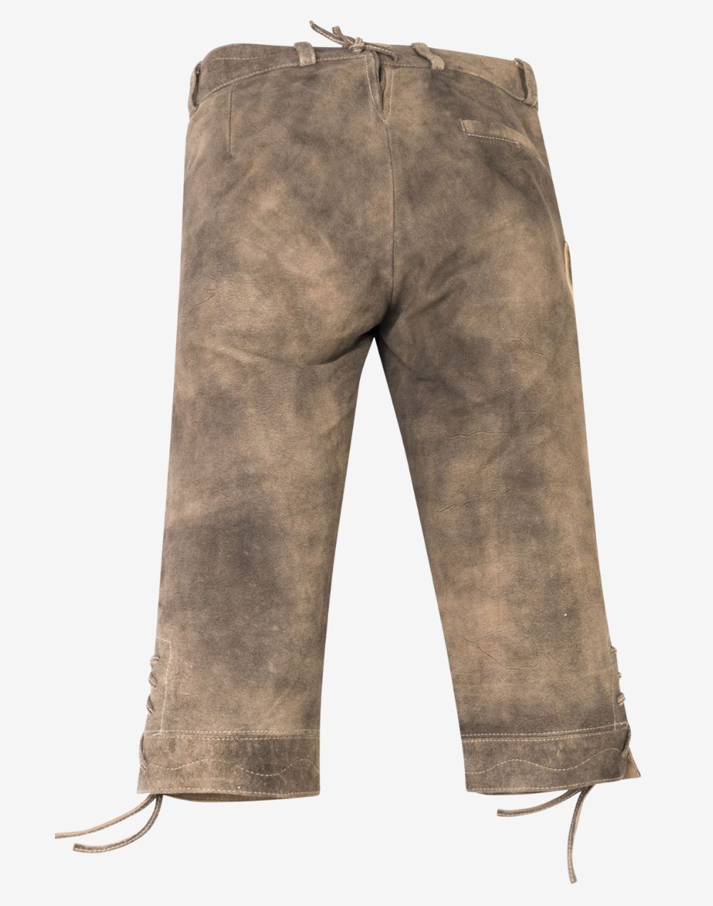 Brown leather pants with drawstrings on a white background