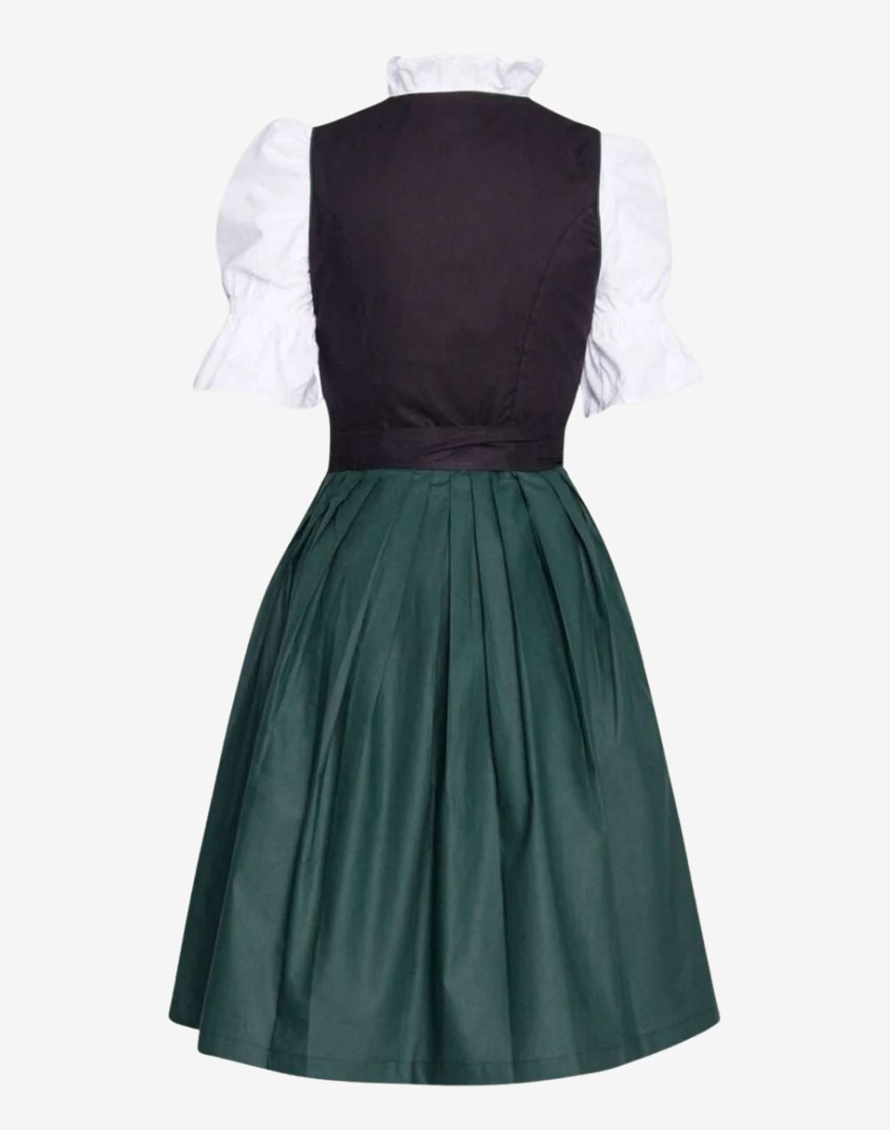 Black Cotton Blend Bavarian Dirndl Dress with Green Panels